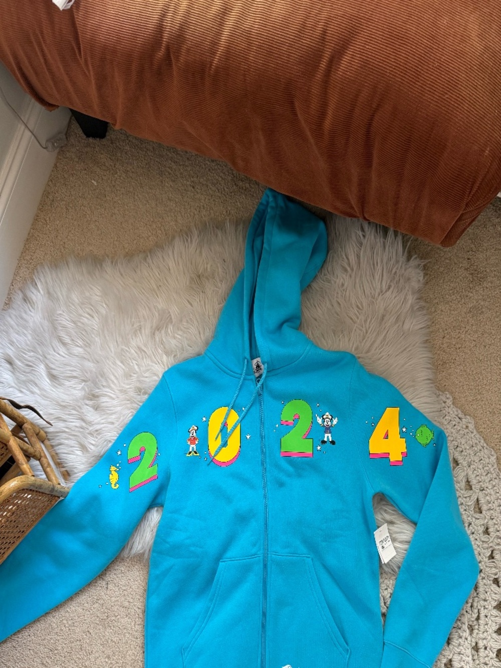 Disney Cruise Line 2024 Captain Mickey & Minnie Neon Zip Hoodie Blue Size M NWT